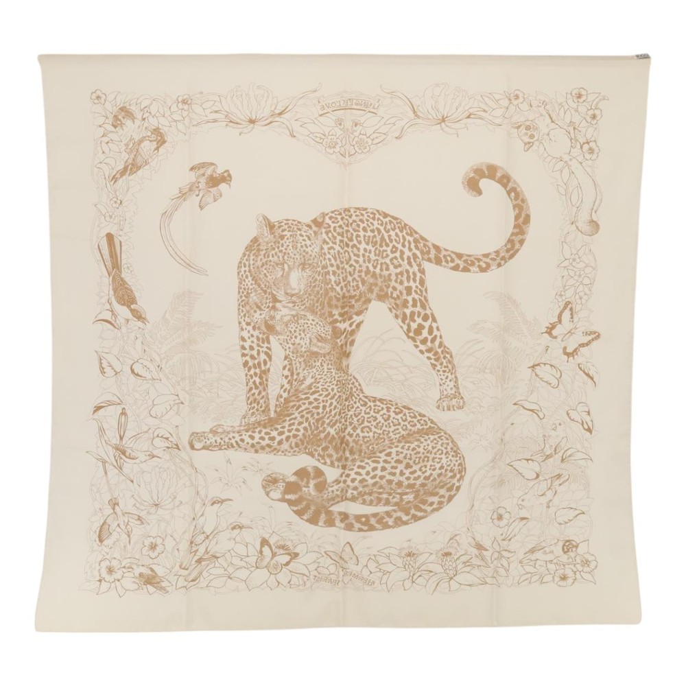 HERMES Carre 90 Scarf JUNGLE LOVE Silk White Auth am6952 - Picture 15 of 16